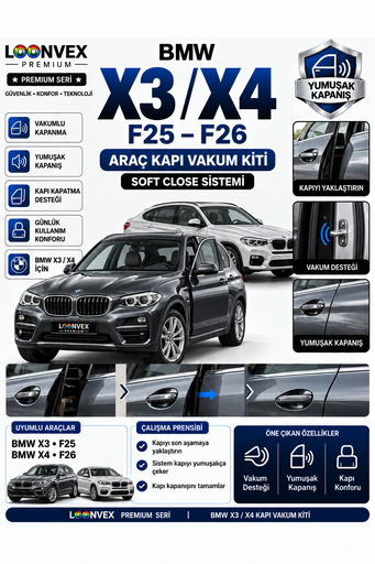 LOONVEX BMW X3 / X4 Serisi (F25–F26) Araç Kapı Vakum Kiti – Soft Close