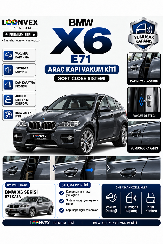 LOONVEX BMW X6 E71 Araç Kapı Vakum Kiti – Soft Close