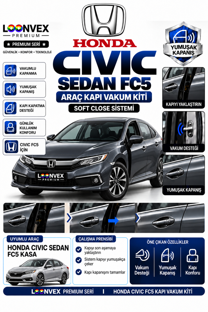 LOONVEX Honda Civic Sedan FC5 Araç Kapı Vakum Kiti – Soft Close