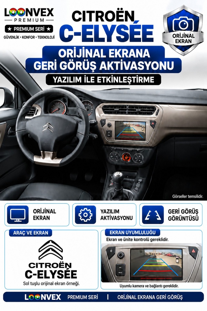 LOONVEX Citroën C-Elysée Orijinal Ekrana Geri Görüş Aktivasyonu