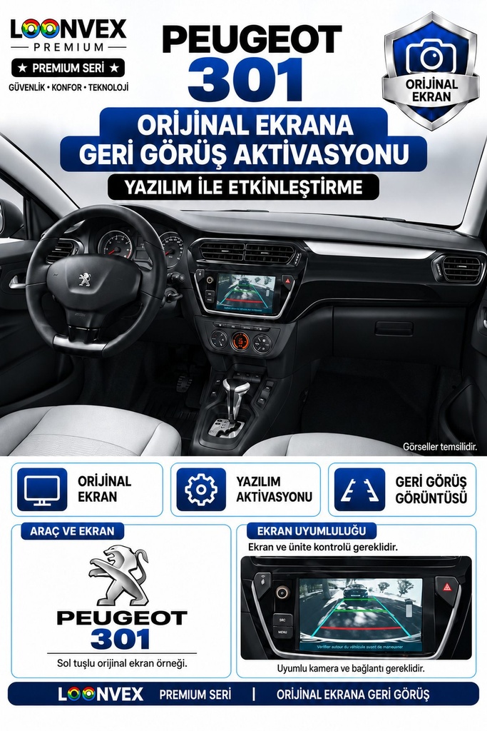 LOONVEX Peugeot 301 Orijinal Ekrana Geri Görüş Aktivasyonu