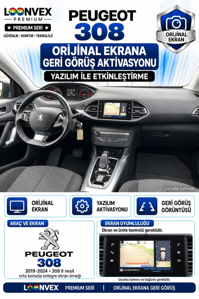 LOONVEX Peugeot 308 Orijinal Ekrana Geri Görüş Aktivasyonu