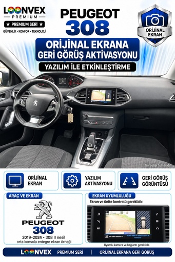 LOONVEX Peugeot 308 Orijinal Ekrana Geri Görüş Aktivasyonu