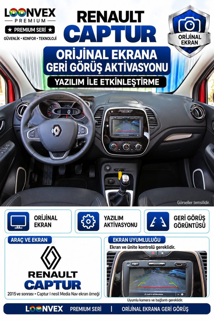 LOONVEX Renault Captur Orijinal Ekrana Geri Görüş Aktivasyonu