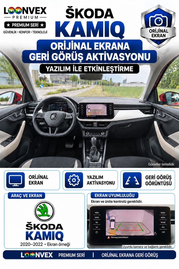 LOONVEX Škoda Kamiq Orijinal Ekrana Geri Görüş Aktivasyonu