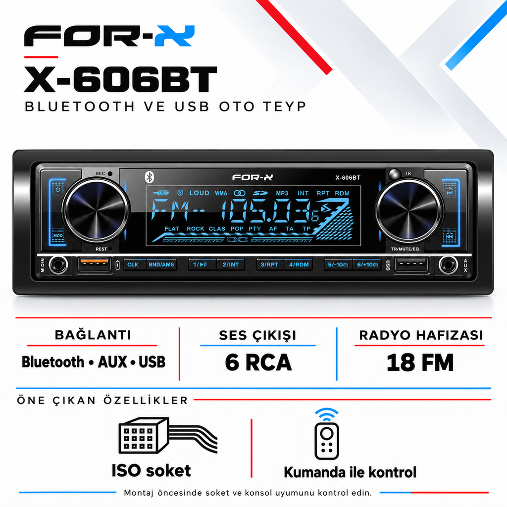 For-X X-606BT Bluetooth ve USB Oto Teyp