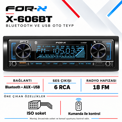 For-X X-606BT Bluetooth ve USB Oto Teyp