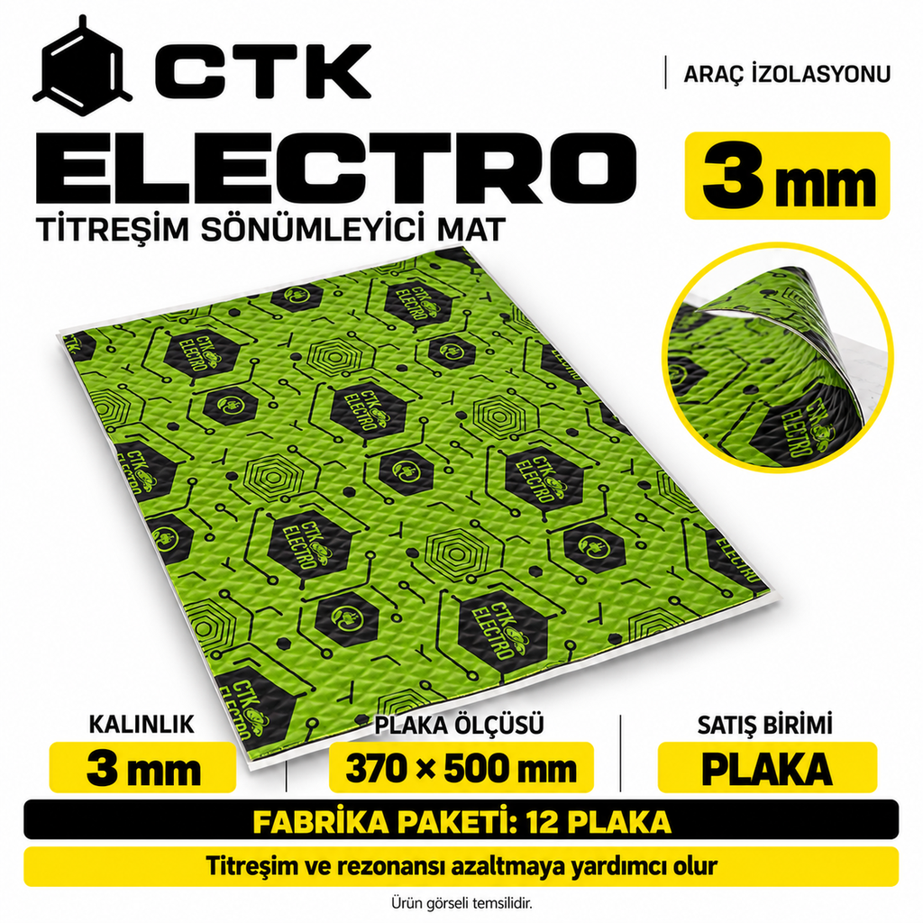 CTK Electro Titreşim Sönümleyici Mat 3 mm — 370 × 500 mm