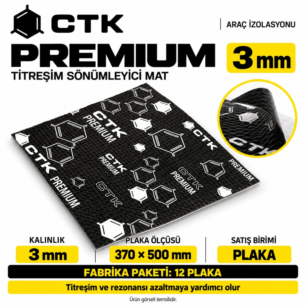 CTK Premium Titreşim Sönümleyici Mat 3 mm — 370 × 500 mm