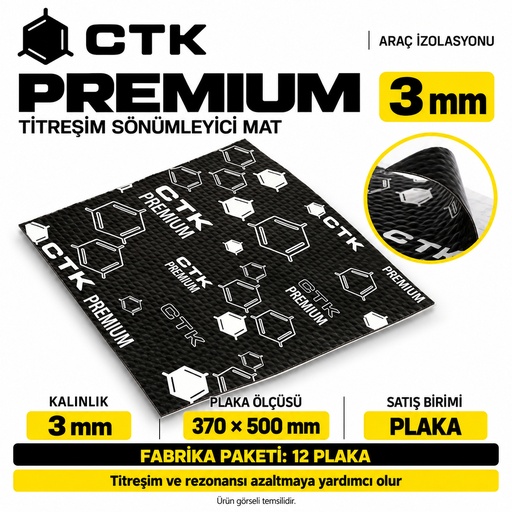 CTK Premium Titreşim Sönümleyici Mat 3 mm — 370 × 500 mm