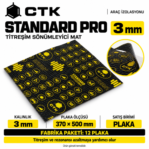 CTK Standard Pro Titreşim Sönümleyici Mat 3 mm — 370 × 500 mm