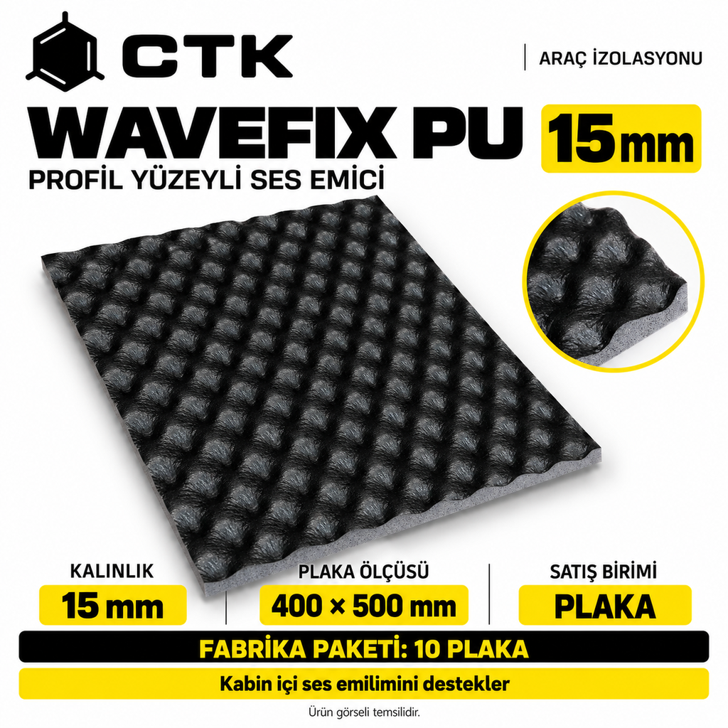 CTK Wavefix Pu Profil Yüzeyli Ses Emici 15 mm — 400 × 500 mm