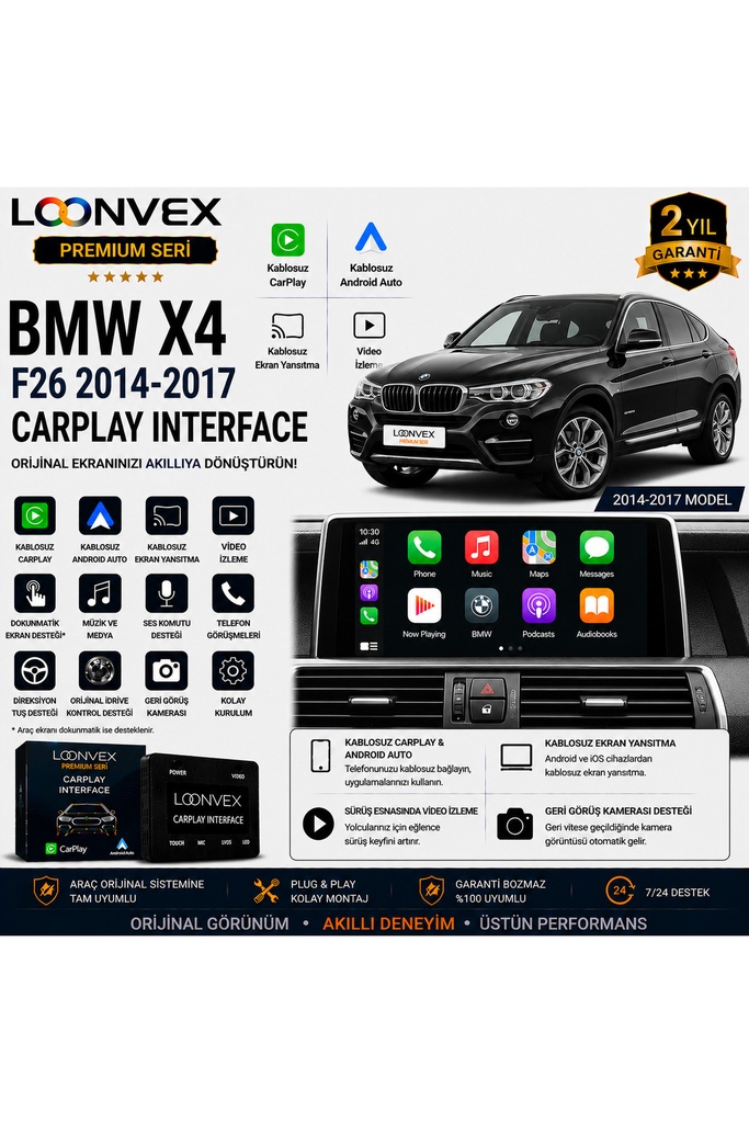 LOONVEX Premium BMW X4 F26 2014-2017 CarPlay Interface – Kablosuz CarPlay & Android Auto
