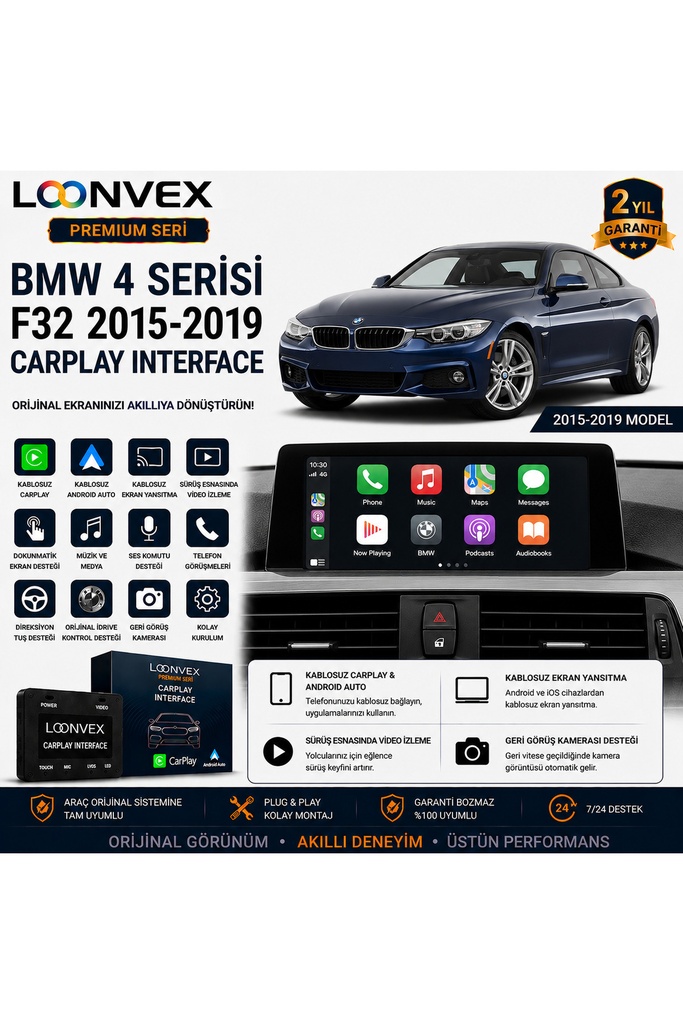 LOONVEX Premium BMW 4 Serisi F32 2015-2019 CarPlay Interface – Kablosuz CarPlay & Android Auto