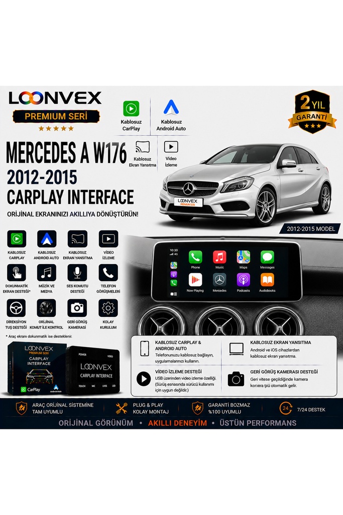 LOONVEX Premium Mercedes A Serisi W176 2012-2015 CarPlay Interface – Kablosuz CarPlay & Android Auto