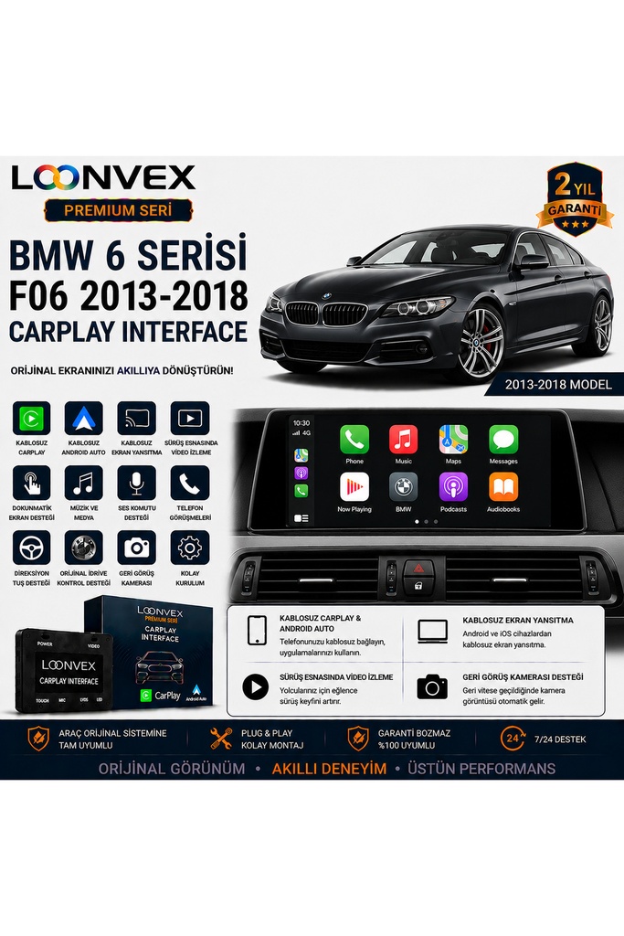 LOONVEX Premium BMW 6 Serisi F06 2013-2018 CarPlay Interface – Kablosuz CarPlay & Android Auto