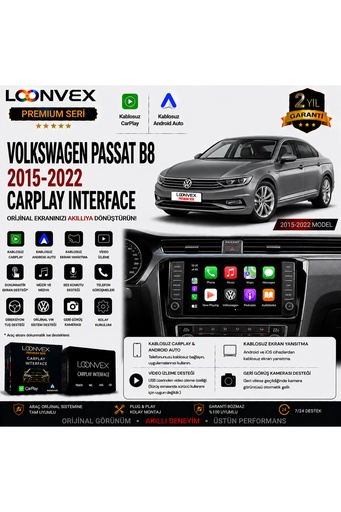 LOONVEX Premium Volkswagen Passat B8 2015-2022 CarPlay Interface – Kablosuz CarPlay & Android Auto