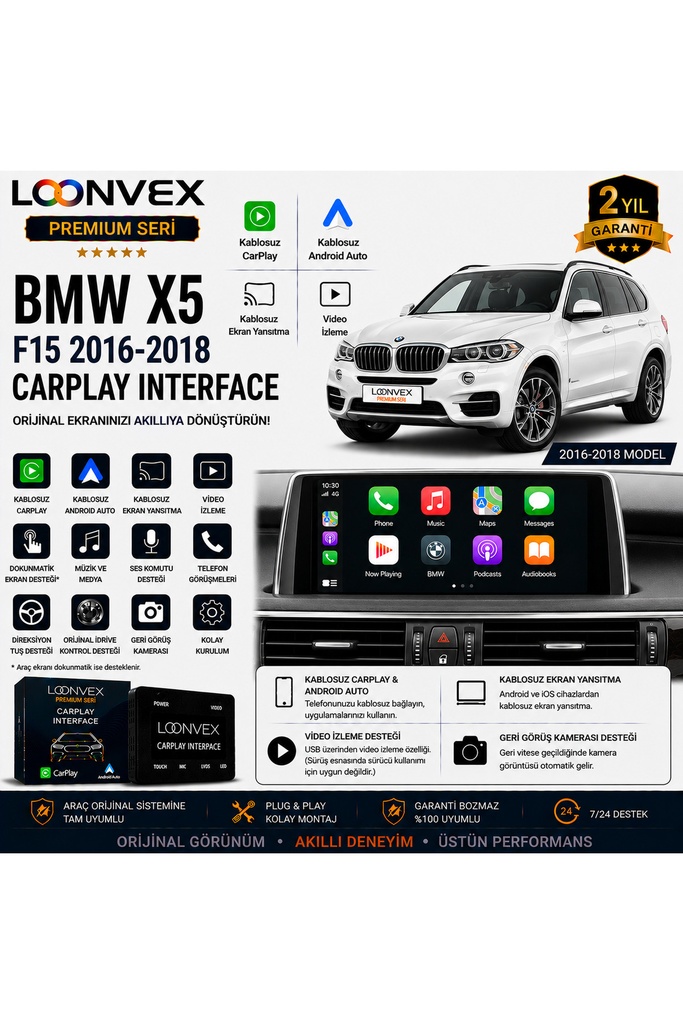 LOONVEX Premium BMW X5 F15 2016-2018 CarPlay Interface – Kablosuz CarPlay & Android Auto