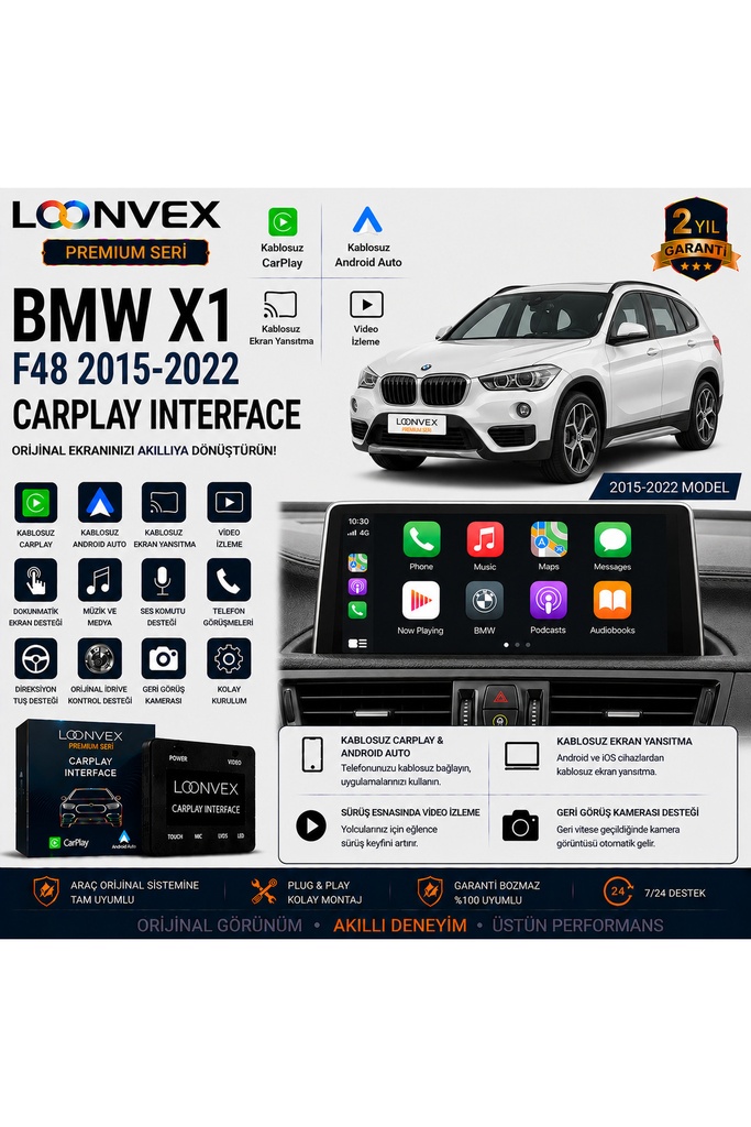 LOONVEX Premium BMW X1 F48 2015-2022 CarPlay Interface – Kablosuz CarPlay & Android Auto