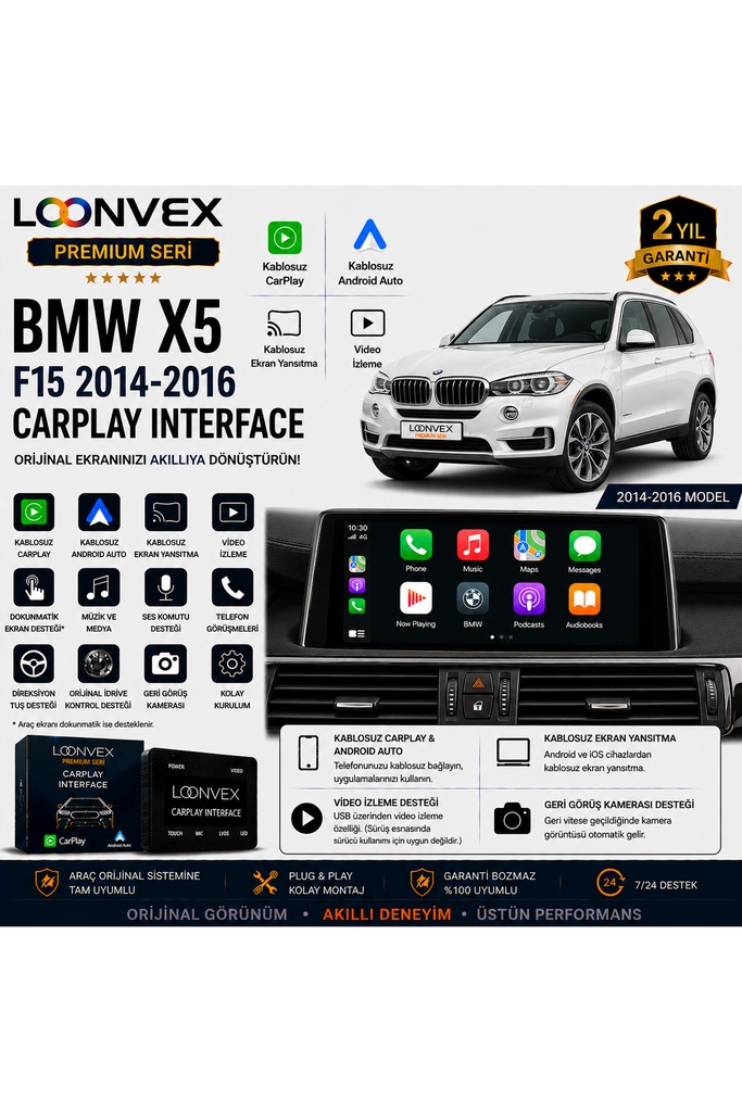 LOONVEX Premium BMW X5 F15 2014-2016 CarPlay Interface – Kablosuz CarPlay & Android Auto