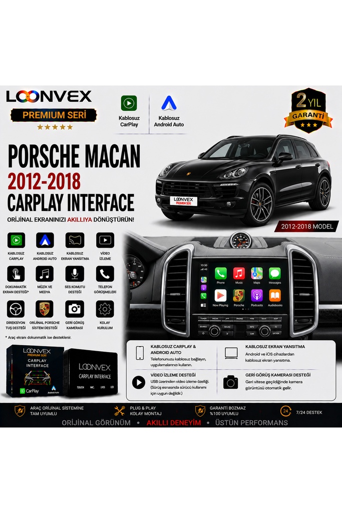 LOONVEX Premium Porsche Macan 2012-2018 CarPlay Interface – Kablosuz CarPlay & Android Auto