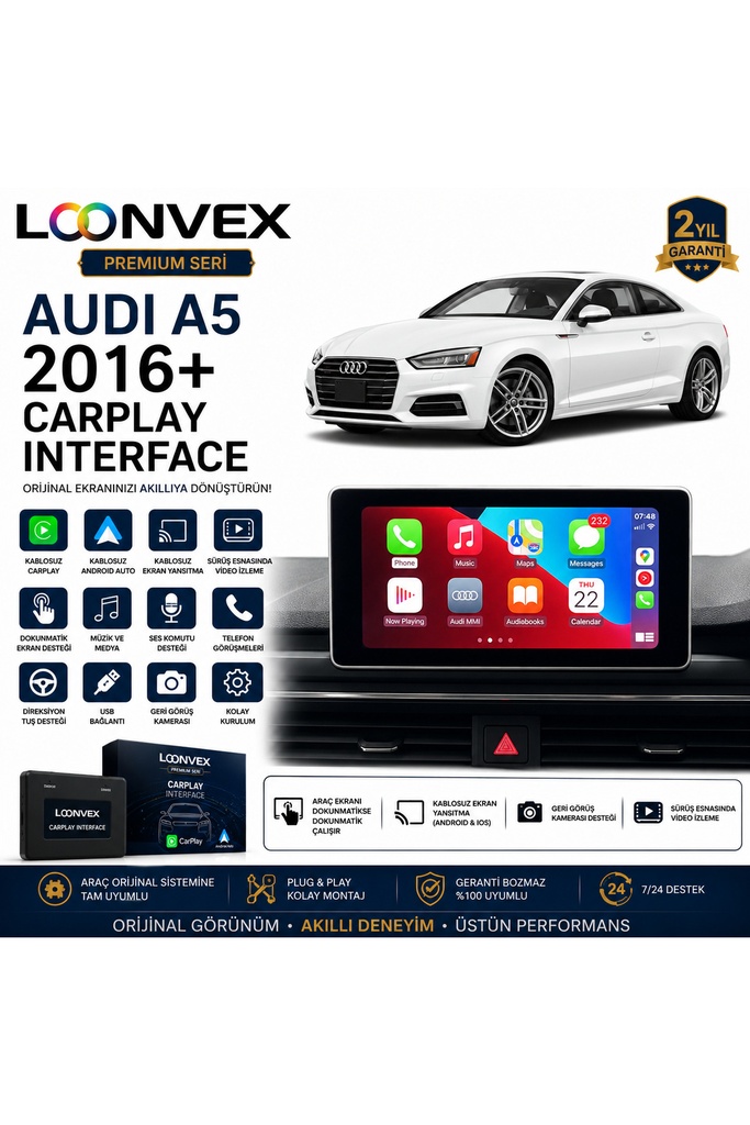 LOONVEX Premium Audi A5 2016+ CarPlay Interface – Kablosuz CarPlay & Android Auto