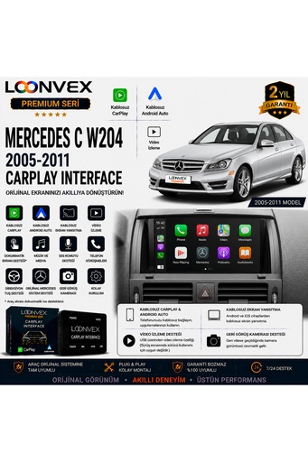 LOONVEX Premium Mercedes C Serisi W204 2005-2011 CarPlay Interface – Kablosuz CarPlay & Android Auto