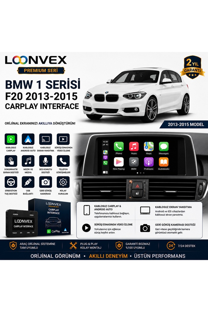 LOONVEX Premium BMW 1 Serisi F20 2013-2015 CarPlay Interface – Kablosuz CarPlay & Android Auto
