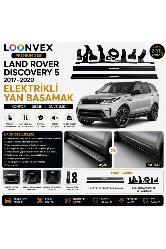 LOONVEX Premium Land Rover Discovery 5 2017-2020 Elektrikli Yan Basamak Otomatik Açılır Kapanır
