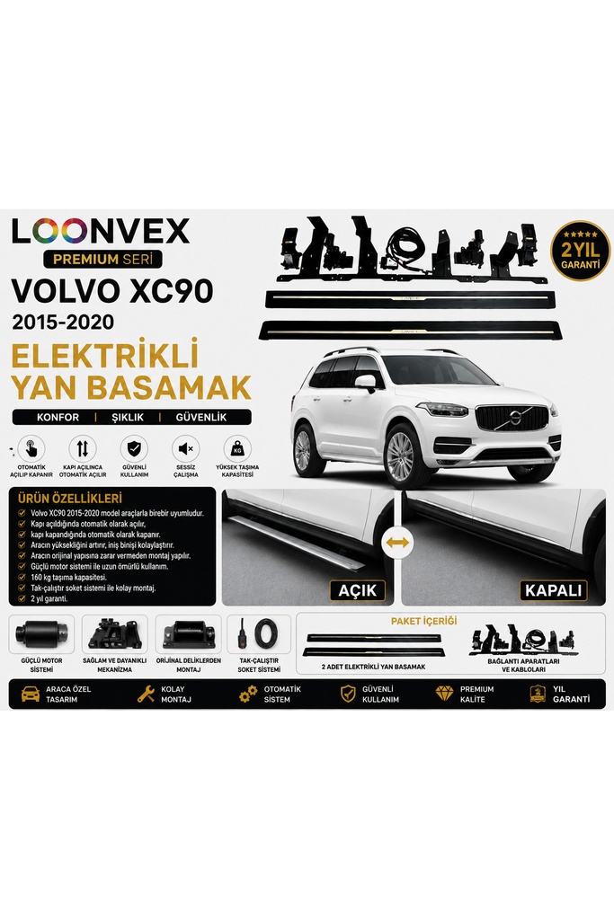 LOONVEX Premium Volvo XC90 2015-2020 Elektrikli Yan Basamak Otomatik Açılır Kapanır