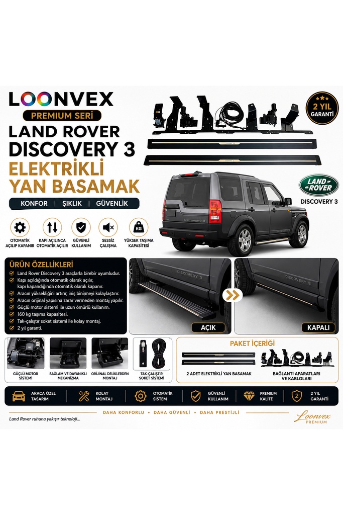 LOONVEX Premium Land Rover Discovery 3 Elektrikli Yan Basamak Otomatik Açılır Kapanır