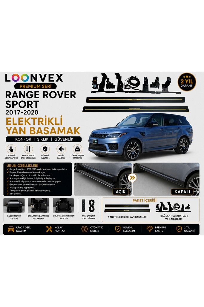 LOONVEX Premium Range Rover Sport 2017-2020 Elektrikli Yan Basamak Otomatik Açılır Kapanır