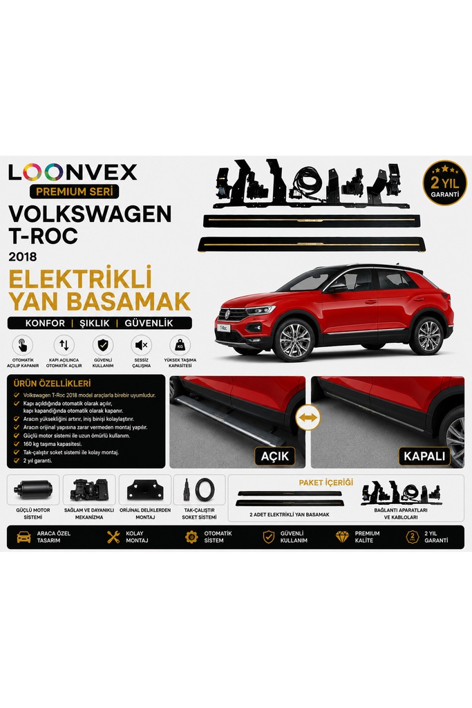 LOONVEX Premium Volkswagen T-Roc 2018 Elektrikli Yan Basamak Otomatik Açılır Kapanır