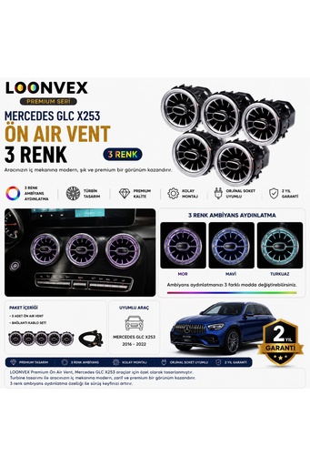 LOONVEX Premium Mercedes GLC X253 Ön Air Vent 3 Renk Ambiyans Aydınlatmalı 5 Parça Set