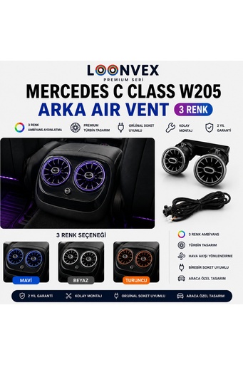 LOONVEX Premium Mercedes C Class W205 Arka Air Vent 3 Renk Ambiyans Aydınlatmalı Havalandırma