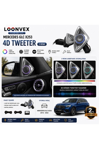 LOONVEX Premium Mercedes GLC X253 4D Tweeter 3 Renk Ambiyans Aydınlatmalı Set