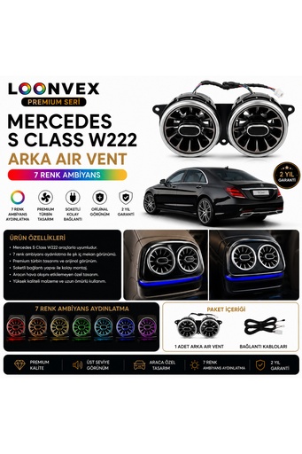LOONVEX Premium Mercedes S Class W222 Arka Air Vent 7 Renk Ambiyans Aydınlatmalı Set
