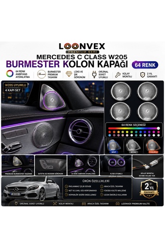 LOONVEX Premium Mercedes C Class W205 Burmester Kolon Kapağı 64 Renk Ambiyans Aydınlatmalı Set