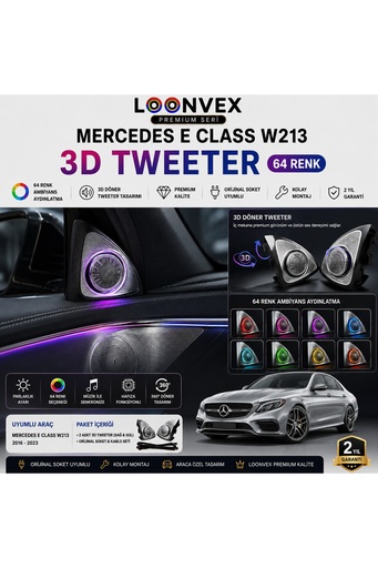 LOONVEX Premium Mercedes E Class W213 3D Tweeter 64 Renk Ambiyans Aydınlatmalı Set
