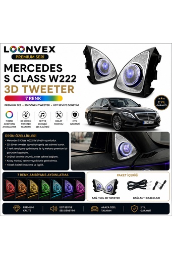 LOONVEX Premium Mercedes S Class W222 3D Tweeter 7 Renk Ambiyans Aydınlatmalı Set