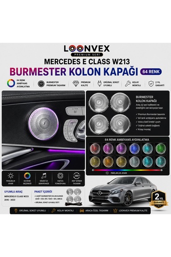 LOONVEX Premium Mercedes E Class W213 Burmester Kolon Kapağı 64 Renk Ambiyans Aydınlatmalı Set