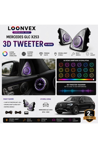 LOONVEX Premium Mercedes GLC X253 3D Tweeter 64 Renk Ambiyans Aydınlatmalı Set