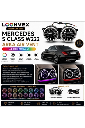 LOONVEX Premium Mercedes S Class W222 Arka Air Vent 64 Renk Ambiyans Aydınlatmalı Set