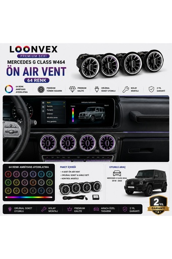 LOONVEX Premium Mercedes G Class W464 Ön Air Vent 64 Renk Ambiyans Aydınlatmalı Set