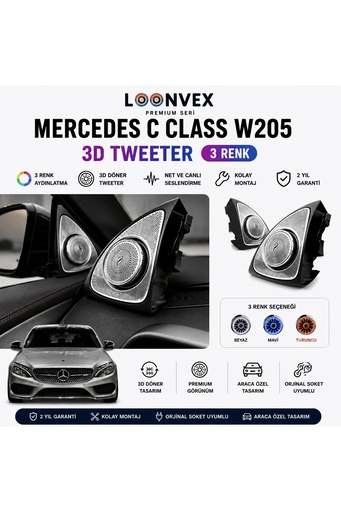 LOONVEX Premium Mercedes C Class W205 3D Tweeter 3 Renk Aydınlatmalı Hoparlör Seti