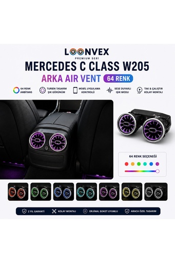 LOONVEX Premium Mercedes C Class W205 Arka Air Vent 64 Renk Ambiyans Aydınlatmalı Havalandırma