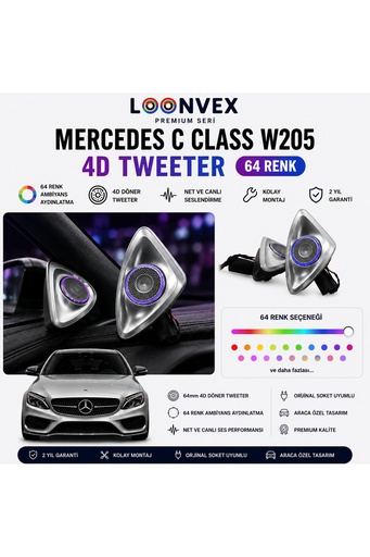 LOONVEX Premium Mercedes C Class W205 4D Tweeter 64 Renk Ambiyans Aydınlatmalı Hoparlör Seti