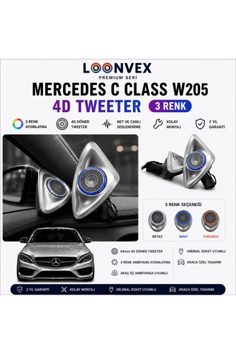 LOONVEX Premium Mercedes C Class W205 4D Tweeter 3 Renk Ambiyans Aydınlatmalı Hoparlör Seti