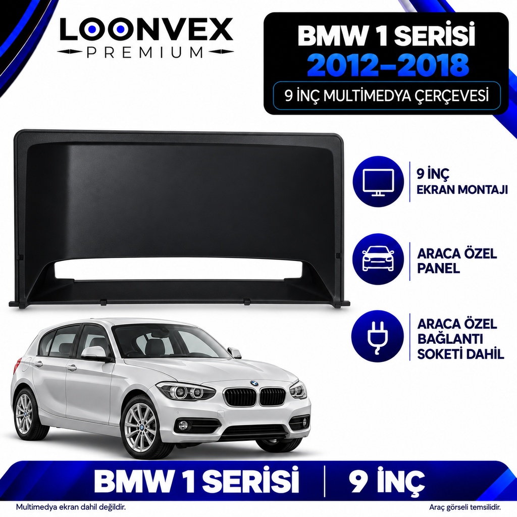 LOONVEX BMW 1 Serisi 2012–2018 9 İnç Multimedya Çerçeve + Soket Seti