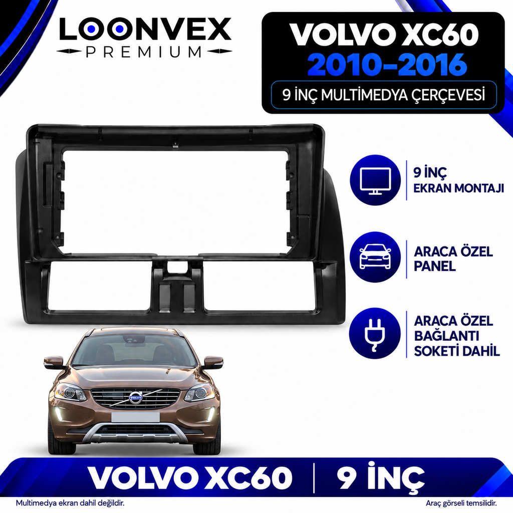 LOONVEX Volvo XC60 2010–2016 9 İnç Multimedya Çerçeve + Soket Seti